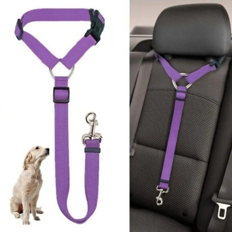 Solid Color Two-in-one Pet Car Seat Belt Nylon Lead