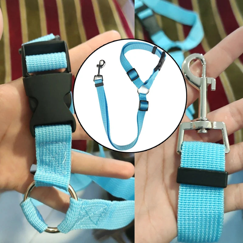 Solid Color Two-in-one Pet Car Seat Belt Nylon Lead