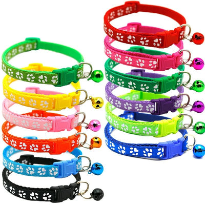 Pet Collar With Bell Cartoon Footprint Colorful Dog Puppy