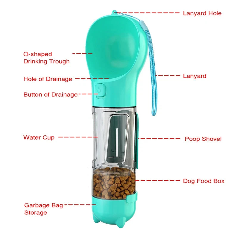 Portable Cat Dog Water Bottle Food Feeder Drinking Bowl