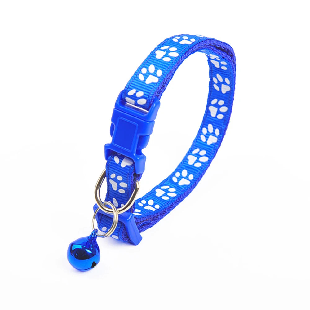 Pet Collar With Bell Cartoon Footprint Colorful Dog Puppy