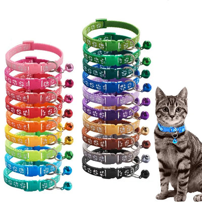 Pet Collar With Bell Cartoon Footprint Colorful Dog Puppy